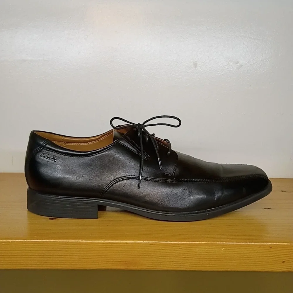 Men's Clarks Tilden Walk‎ Lace-Up Oxfords Shoes Black Leather Square Toe Sz 14 M